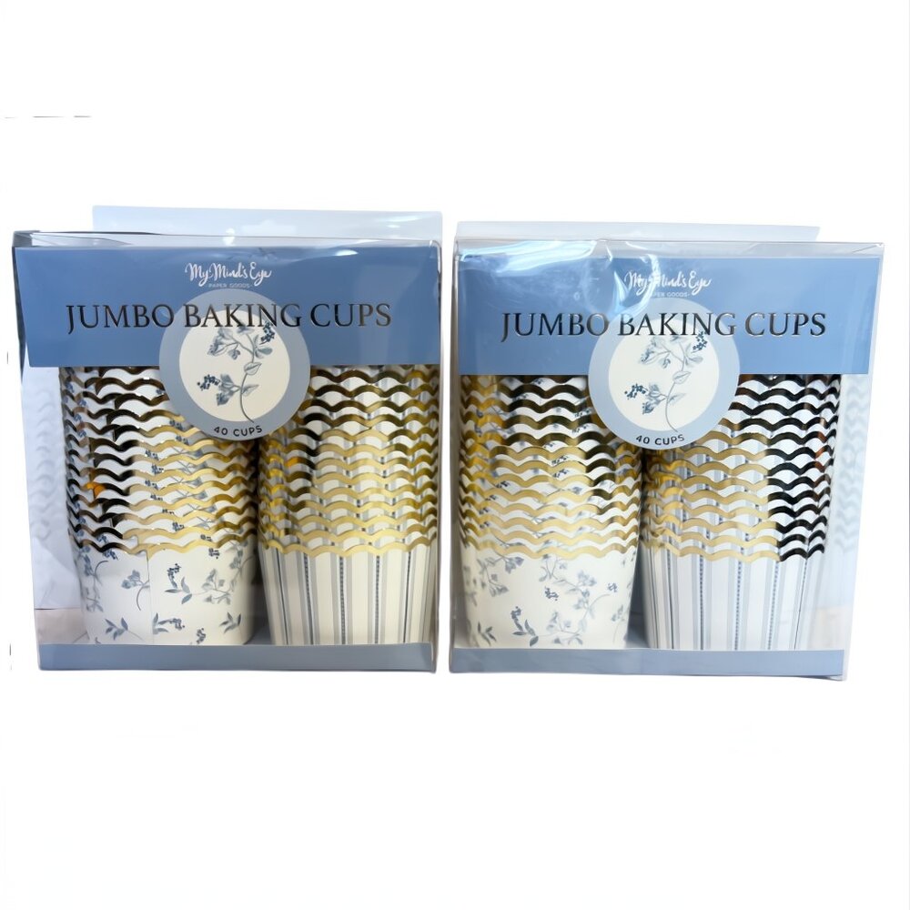 NEW 2x My Minds Eye Gold Foiled Floral and Stripes Jumbo Baking Cups - 40 Count